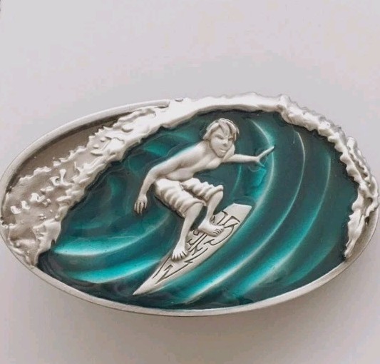 Surfer surfing surf ocean silver hawaii hawaiian Belt buckle