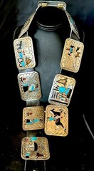 Turquoise Onyx Zuni Sterling Silver Sun Face Inlay Old Pawn Belt 40&Prime; 17406