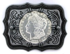 Pewter Silver Southwest Western 1921 Morgan Silver Dollar Belt Buckle EPBB104