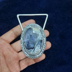 Natural Dendritic Agate Cabochon Belt Buckle – Silver Tone Filigree Setting