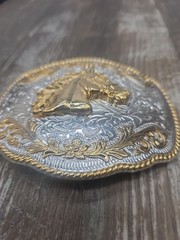 Western Belt Buckle Gold And Silver Colored Horse Head Cowboy Western Wear