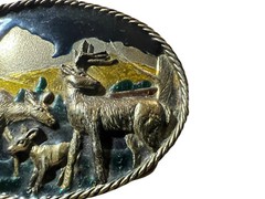 Vtg The Great American Buckle Co Seria 1980 Buck Deer Enamel Oval Belt Buckle