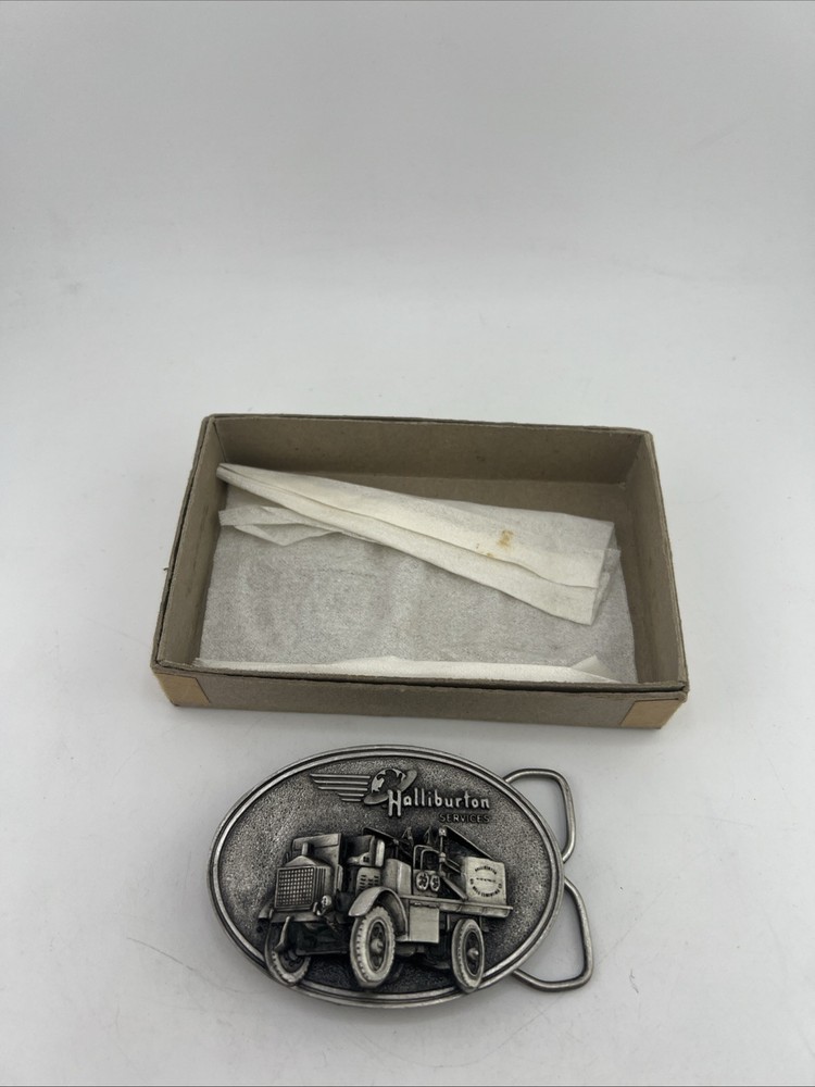 VIintage Halliburton Services Belt Buckle 1916 FWD Truck Pumper 80s New READ!!
