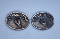 Vintage SMITH TOOL Solid Brass Belt Buckle Heavy Raised Drill Bit Lot Of 2