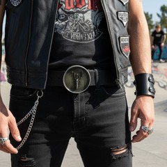New Men Round Belt Buckle Silver Metal Cowboy Western Biker Skeleton Motorcycle