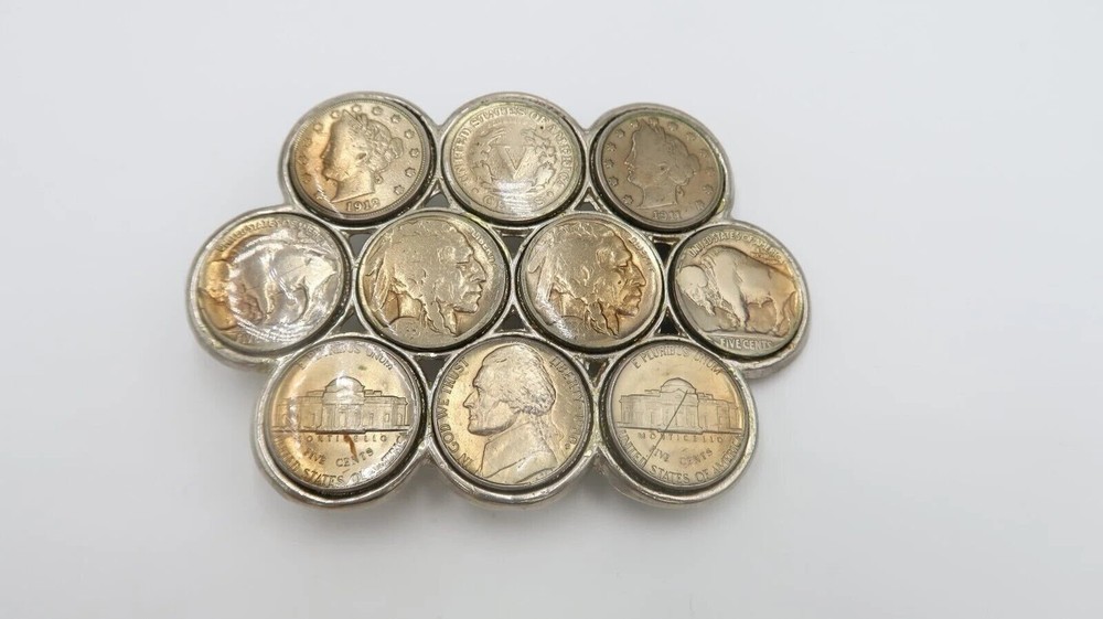 t538 Vintage Western Buffalo Nickel Coin Belt Buckle Folk Art