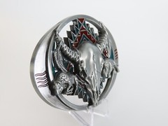 New Raised Steer Skull Belt Buckle Enameled South Western Metal Pewter Tone