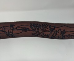 Vintage Western Belt Hand Tooled Deer Landscape Outdoor No Buckle 38”