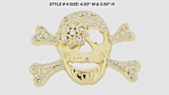 Skull Belt Buckle Crossbones Skeleton Gold Metal Bling Halloween Pirate Costume