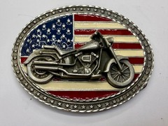 USA American Flag Motorcycle Star Border 2002 EJC Belt Buckle by Legend West