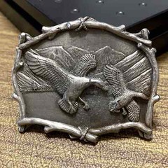 Vintage Solid Pewter Tone Ducks Geese Great American Buckle Company Belt Buckle