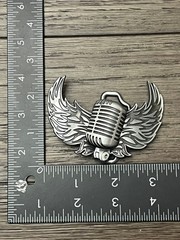 Microphone Wing Belt Buckle Mens Metal 3in Silver Vintage Rockabilly Music