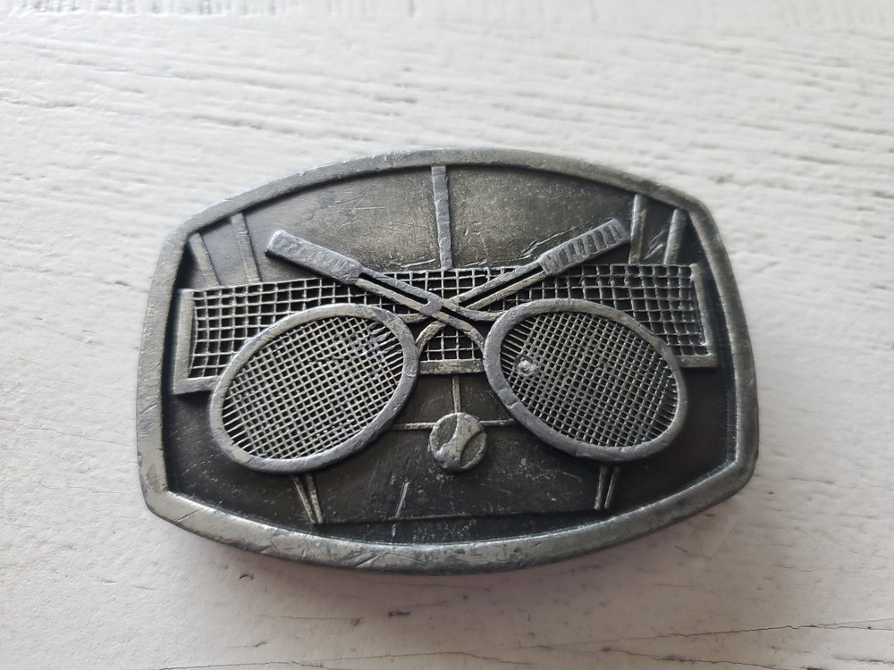 Vintage 1977 Indiana Metal Craft Tennis Belt Buckle Racquet Sports Court