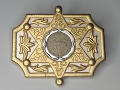 North Dakota Buffalo Coin In Belt Buckle Six Pointed Star Design 3 3/4&Prime; x 3 1/8&Prime;