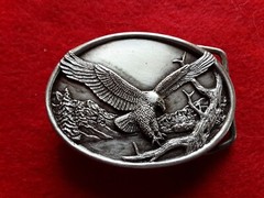 PEWTER BELT BUCKLE, « EAGLE » 3-D DESIGN, SISKIYOU-BERGAMOT USA, MAN-0724*08414
