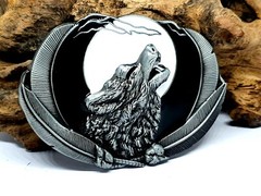 Belt Buckle Howling Wolf Moon Feathers Fenrir For 40mm Belt Pagan Norse Viking