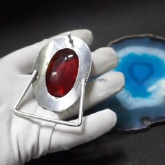Vintage Western Belt Buckle Red Garnet Stone Silver Tone Cowboy Rodeo Boho