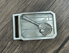 TENNIS SHOWING RACKET BALL & NET MENS METAL BHS BELT BUCKLE SOLID PEWTER #15