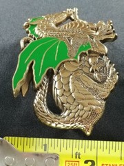 GREEN WINGED DRAGON WITH BABY DRAGONS SOLID BRASS BELT BUCKLE 1982 BARON BUCKLES