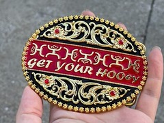 Western Buckle Gold Black Red Cowboy 4×3 for 2 » Hooey Buckle Hebilla Vaquero