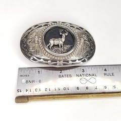 Elk Belt Buckle, Large Metal Silver Tone