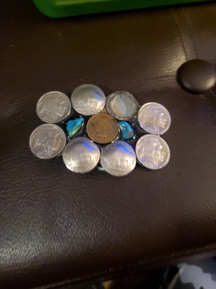 BUFFALO NICKEL COIN BELT BUCKLE WITH TURQUOISE Make Offer