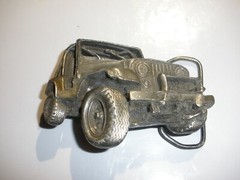 Vintage 1978 70s « 4×4 » 3D Pewter Jeep Bergamot Brass Works Belt Buckle # J-39