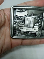 Vtg. Uniq Bendix Metal Embossed belt buckle Shaped Tractor-Trailer Truck.USA