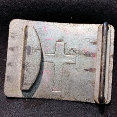 VINTAGE ~ IN HOC SIGNO VINCES RELIGIOUS RED CROSS BELT BUCKLE