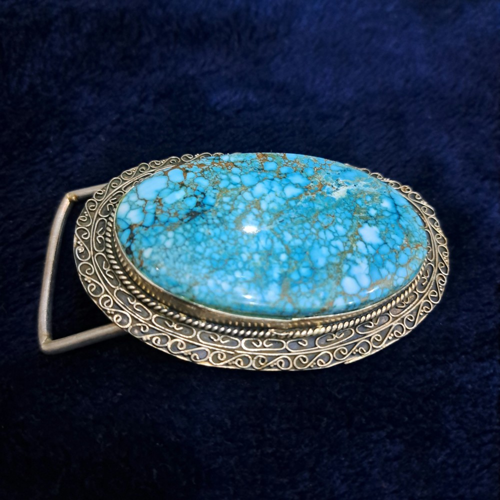 Natural Turquoise Belt Buckle Large Statement Western Belt Buckle Blue Turquoise