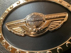 Harley-Davidson 100th Anniversary belt buckle.Bar&Shield w/wings.Chrome plated.