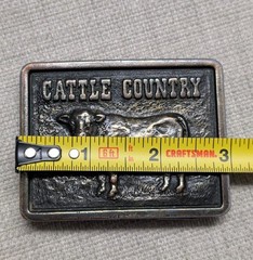 vintage CATTLE COUNTRY belt buckle BRASS cargill COW nutrena WESTERN cowboy
