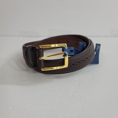 Club Room Belt Mens Large 38-40 Brown Faux Leather Brogue Casual Gold Buckle NEW