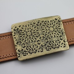Vintage Yellow Belt Buckle Floral Boho Style Ornamental Metal Design
