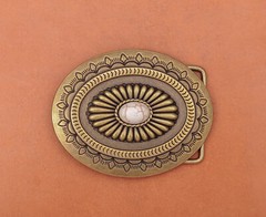 Antique Brass Western cowboy Flower Pattern Turquoise Leathercraft Belt Buckle