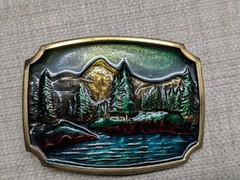 vintage 1970s belt buckle YELLOWSTONE national park ZION western BRASS mountains