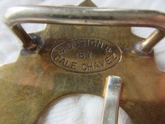 DALE CHAVEZ DESIGN BY VTG BELT BUCKLE SILVER W/COPPER EDGE 2.5&Prime; X 2.5&Prime; SIGNED