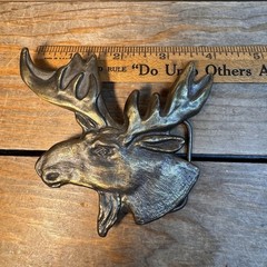 Vintage 1970’s Brass Moose Elk Head Wildlife Belt Buckle 4” #4047