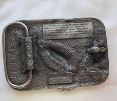 Vtg 1982 Siskiyou Pewter Belt Buckle 3D Fishing Scene Fisherman Forest Geese