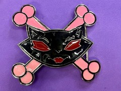 Vixen Sassy Cat Kitty Crossbones Cartoon Black Pink Red Enamel Belt Buckle