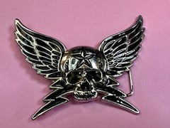 Winged Skull with Stars Reflective Gothic Punk Motorcycle Biker Belt Buckle