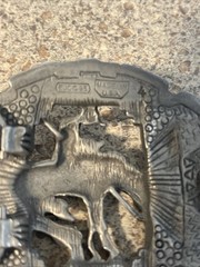 Diamond Cut Pewter Man Riding Horse Belt Buckle