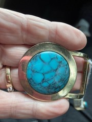 Unisex Belt Buckle Faux Turquoise Round & Belt Holder