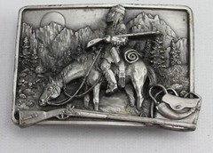 Vintage 3&Prime; American Frontier 1982 Belt Buckle Pewter