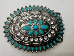 Southwestern Flower Turquoise Enamel Western Cowboys Cowgirls Belt Buckle