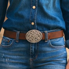 Brutalist Floral Belt Buckle Vintage 70s Abstract Oval Cowboy Accessory