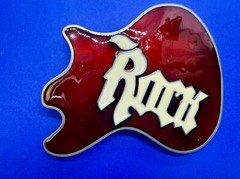 Electric Guitar Body ROCK & ROLL Red Enameled Musicians Guitarist Belt Buckle