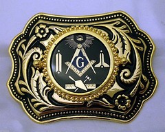 Masonic Symbols Belt Buckle Western Style Black and Gold