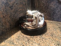 Rare! Kieselstein-Cord Sterling Salamander Buckle W/Black Alligator Belt Size 2