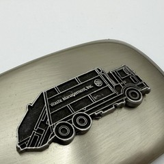 Vtg Waste Management Truck Belt Buckle Silver Tone Vintage Made in USA 3.25&Prime;x2&Prime;